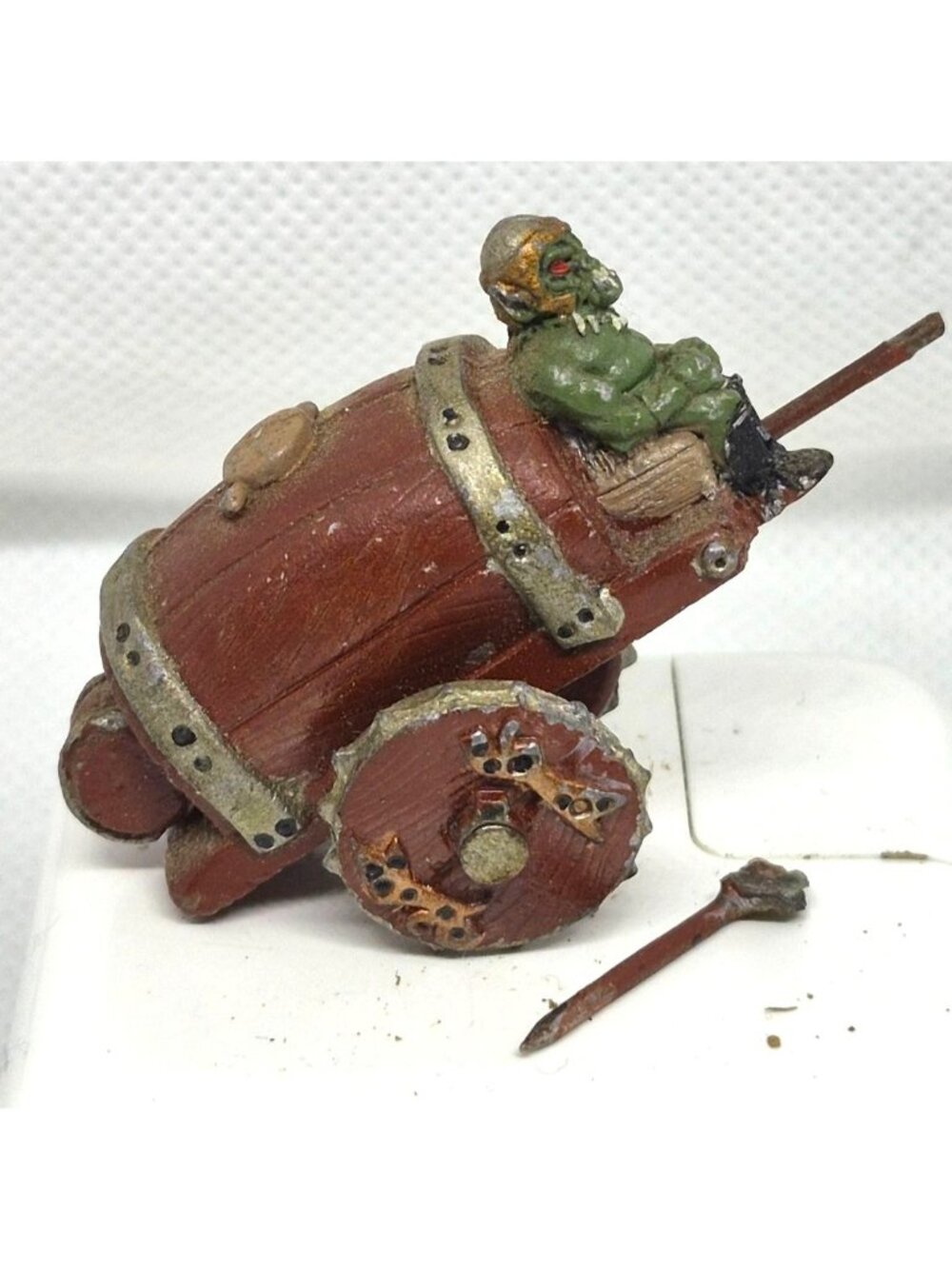 Hand-Painted Goblin on Barrel Cart Miniature | Tabletop RPG Fantasy Figure | D&D